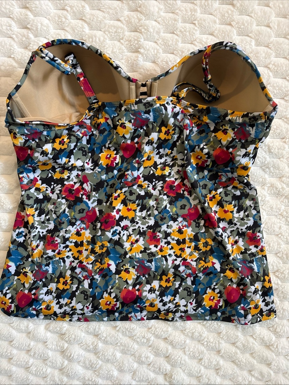 Swim By Cacique Tankini Top 46DD Lined Cups Floral Bathing Suit Top Underwire - Picture 9 of 16